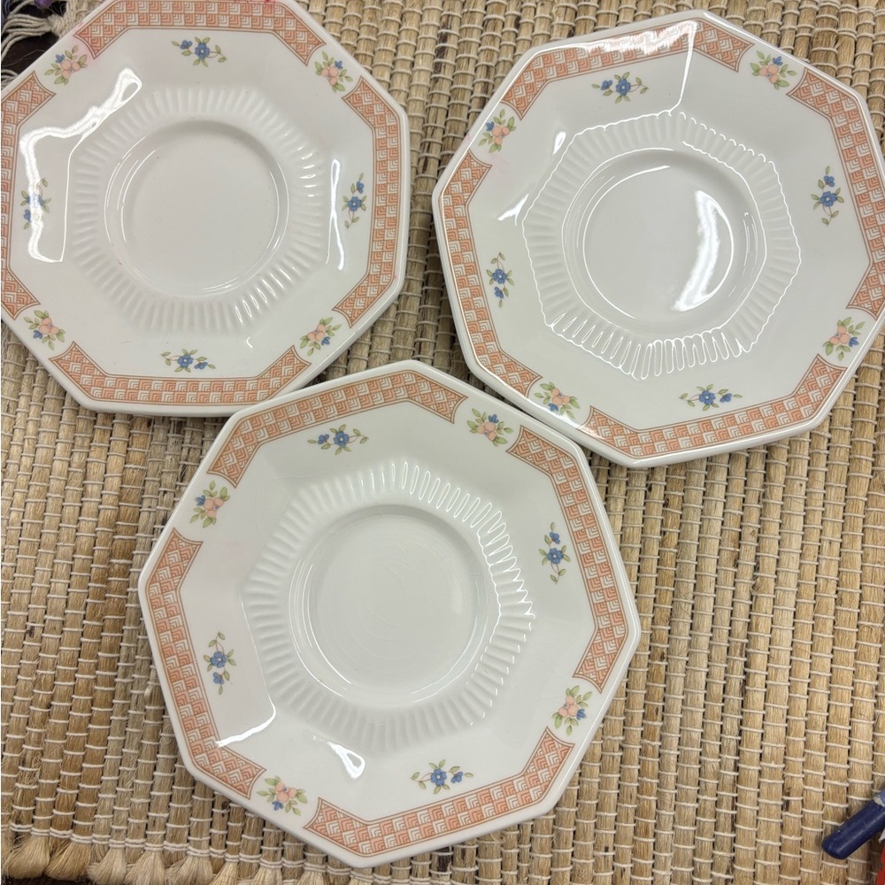 Nikko Ceramics Octagonal Plates with Floral and Orange Accents